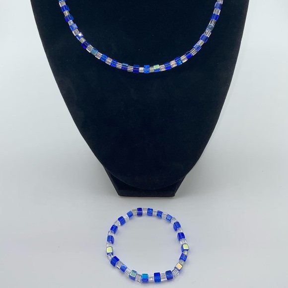 Handmade Glass Cube Bead Necklace & Bracelet Set - Picture 4 of 14